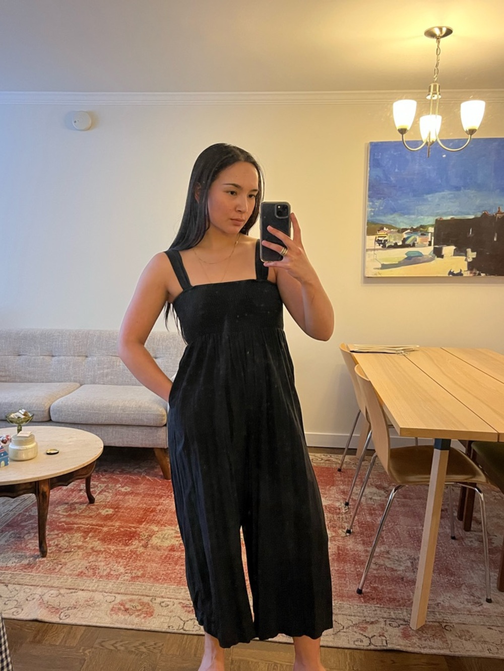 Black Wide-Leg Linen Jumpsuit